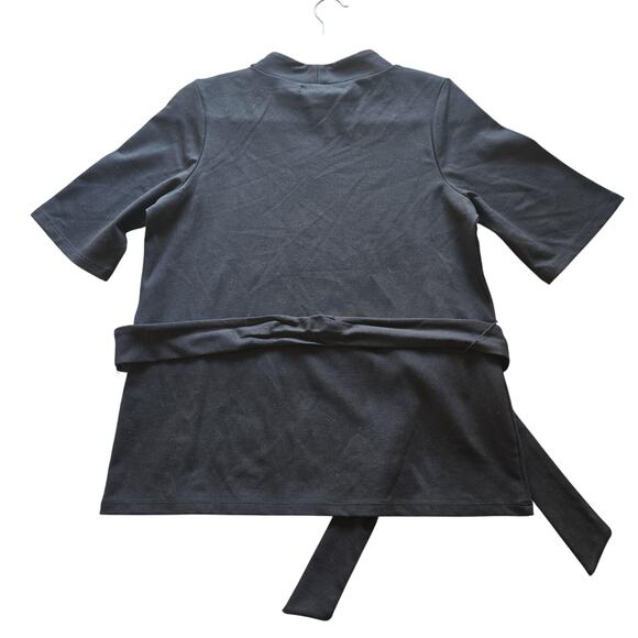 Halogen Shirt Womens Small Black Belted Mock Neck Short Sleeve Top Nordstrom NEW - Picture 2 of 11